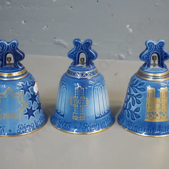 3 Bing & Grondahl large porcelain New Year's bells - Notre Dame, St. Paul's London, Boston H-130 D-100