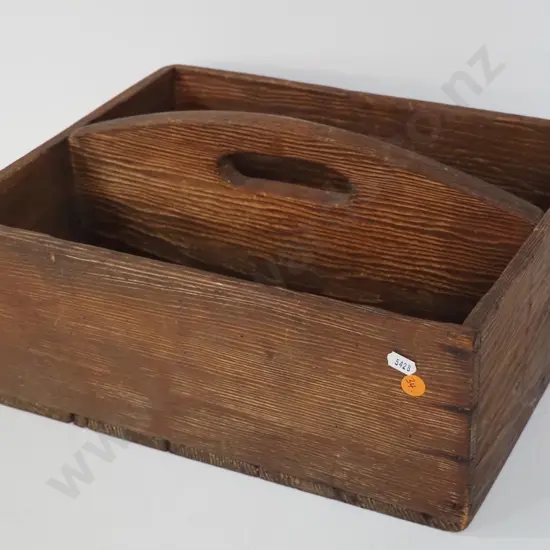 antique timber handled cutlery or tool tote - small gap in bottom H-170 W-370 D-300