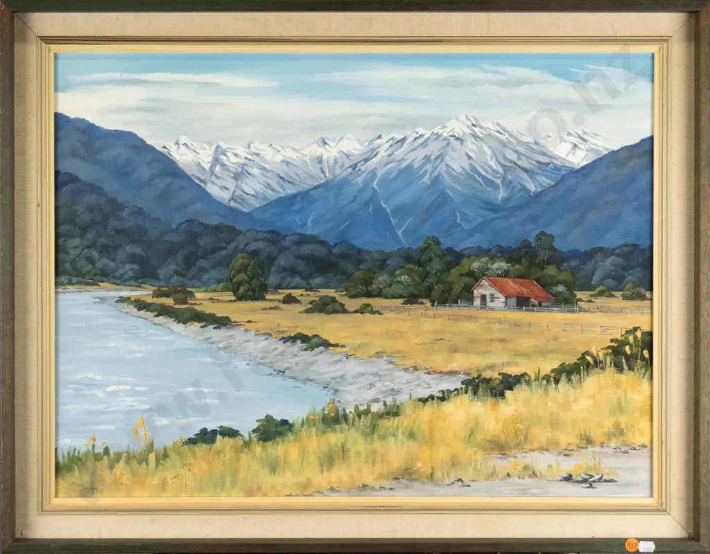 Marion Ingham - framed oil "Whataroa River Valley, West Coast" H-490 W-640 Image 1++