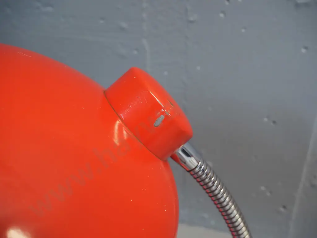 retro red metal table lamp with chrome gooseneck stem, some chips to paint H-380 W-350 as photographed Image 1++