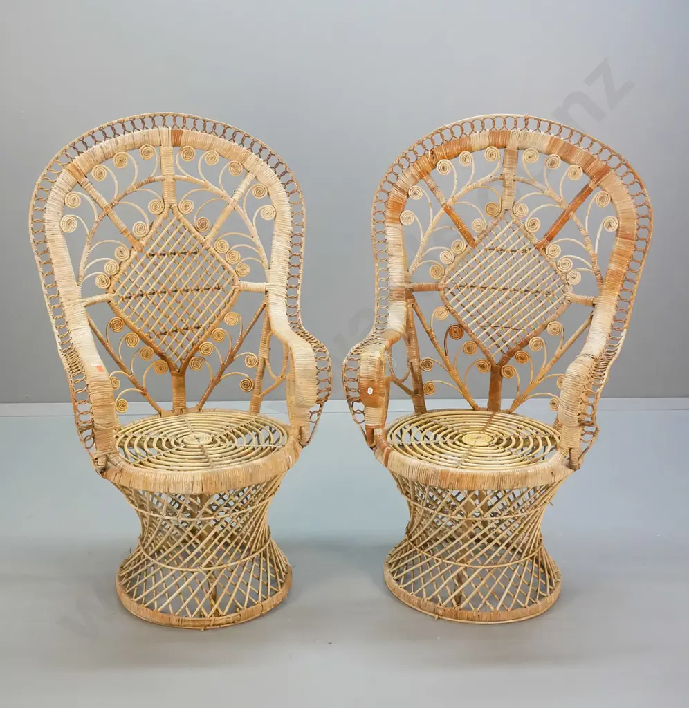 pair of cane peacock-back chairs - some loss of cane binding on both H-1200 W-720 D-560 Image 1++