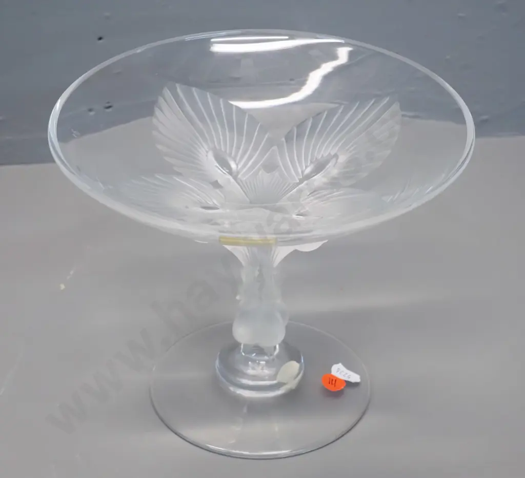 Lalique crystal comport with frosted & moulded peacock motif stem H-170 Diameter 215 Image 1++