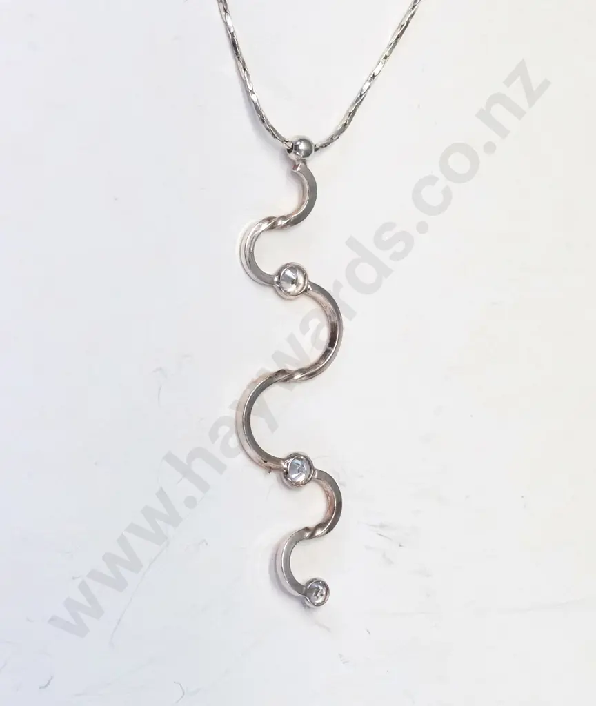 silver necklace with cz stones chain stamped 925 Image 1++