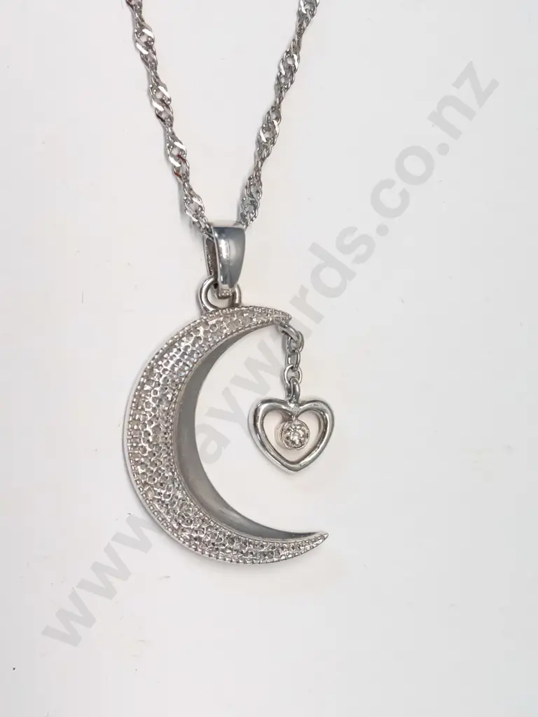 silver crescent moon necklace all stamped 925 Image 1++