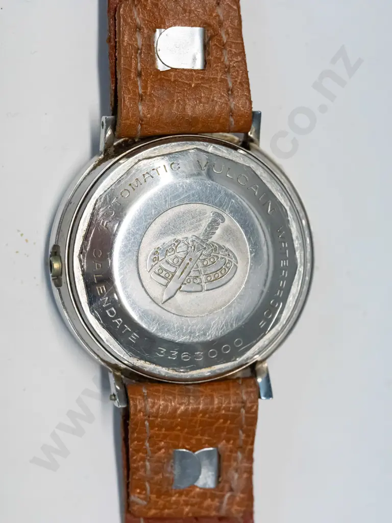 boxed Vulcain watch has day & date, has no winder, code on back   3363000 Image 1++