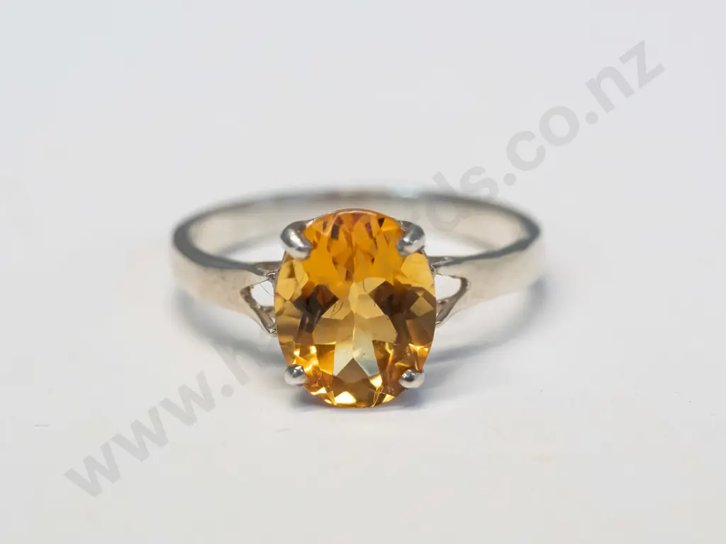 silver amber ring stamped 925 Image 1++