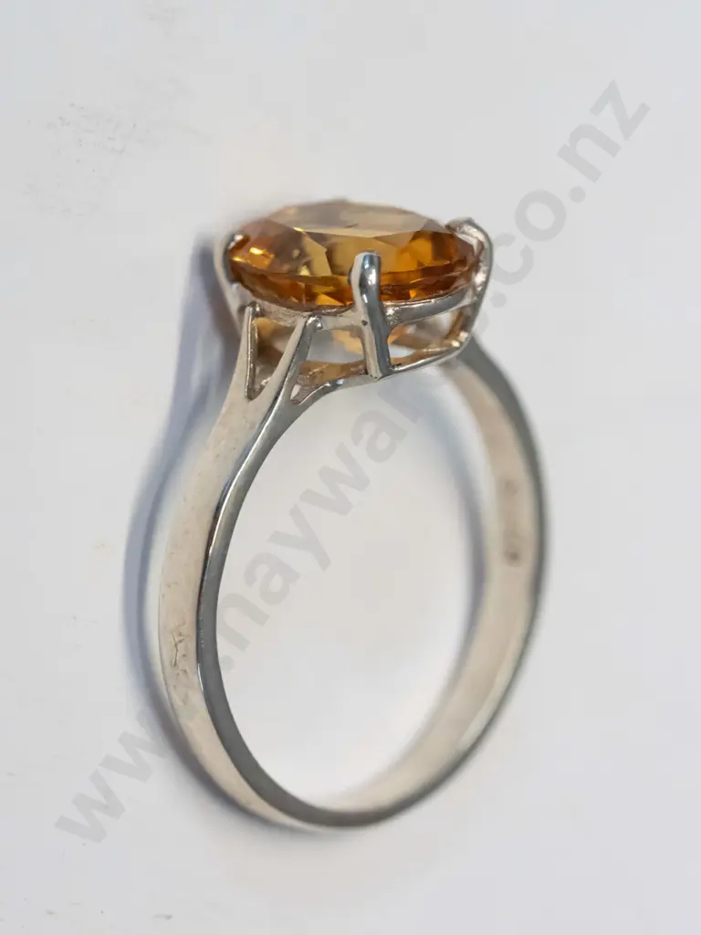 silver amber ring stamped 925 Image 1++