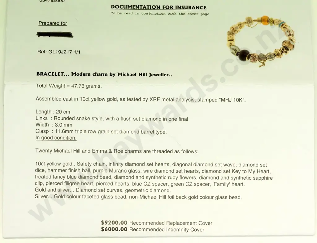 Modern 10ct yellow gold Michael Hill / Emma & Roe charm bracelet with safety chain, length 20cm - valuation in office Image 1++