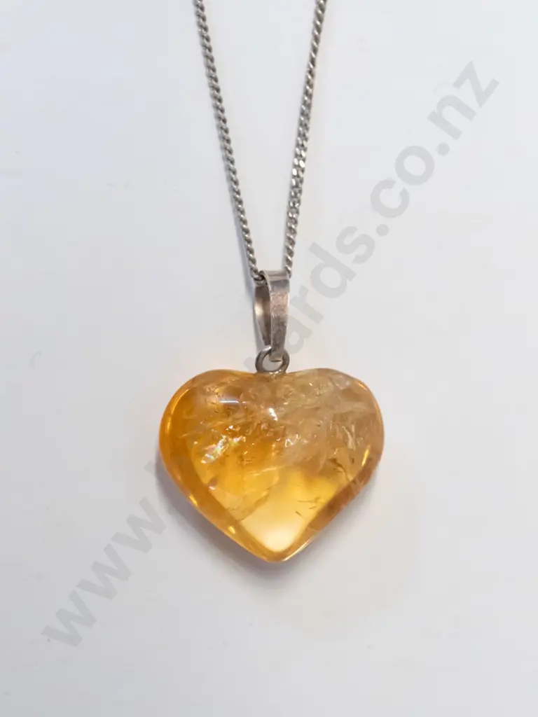 amber heart necklace silver chain stamped 925 Image 1++