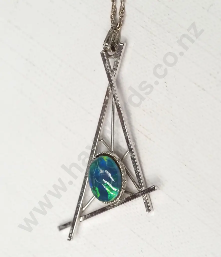 silver opal necklace stamped stsil chain stamped 925 Image 1++