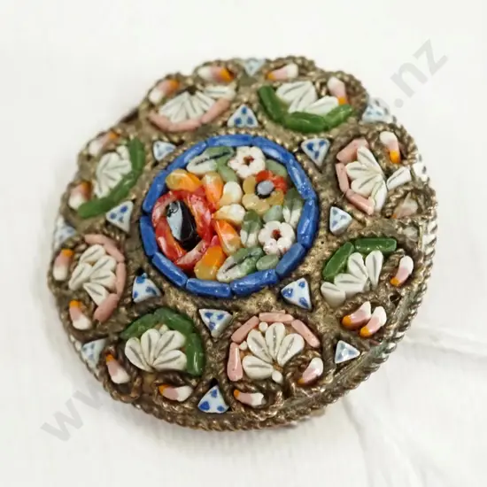 mosaic brooch stamped made in Italy