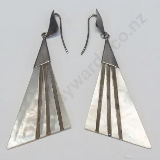 pair of silver & mother of pearl earrings stamped 925