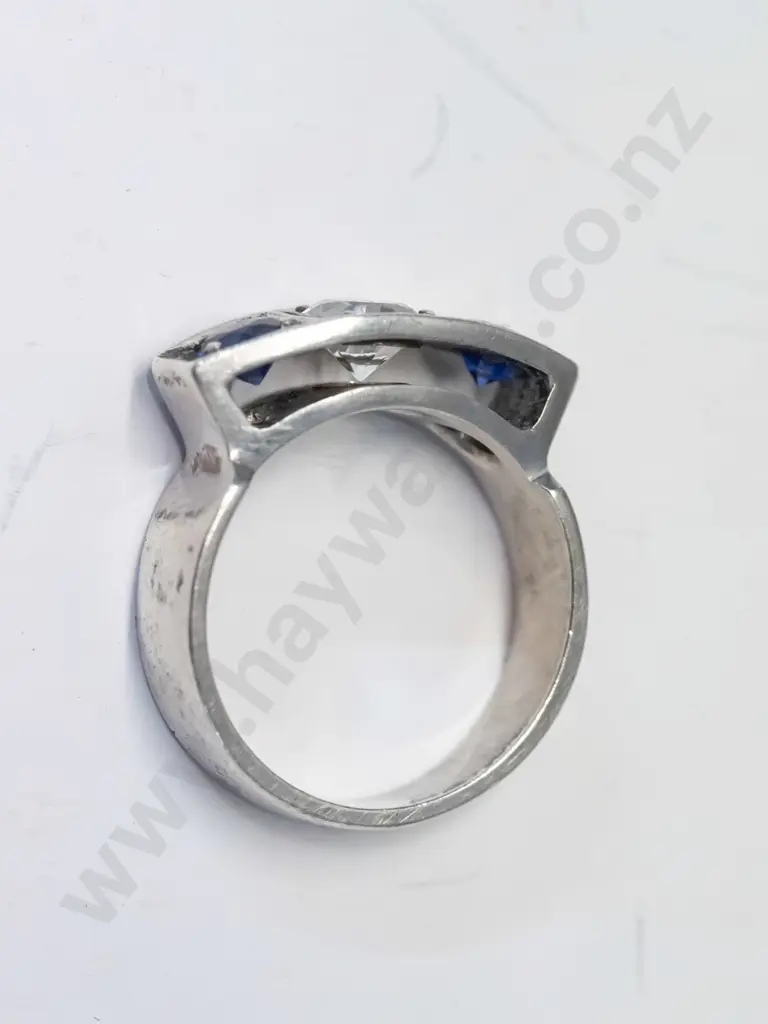 siver ring with cz & blue stones stamped stg sil Image 1++