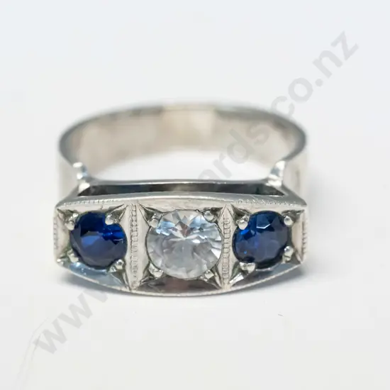 siver ring with cz & blue stones stamped stg sil