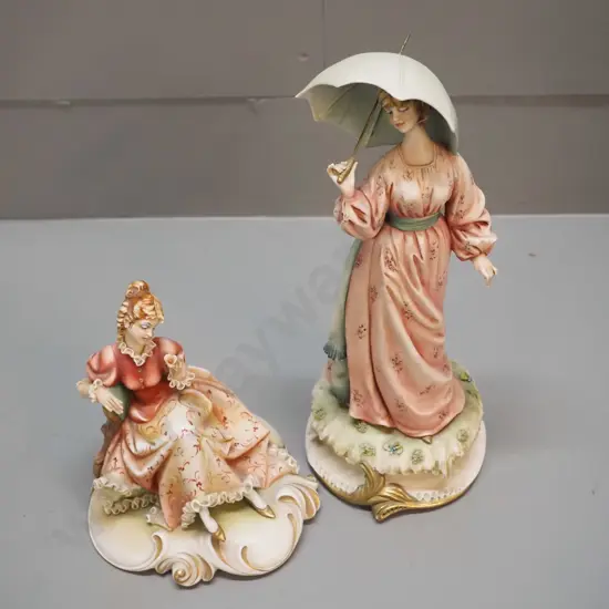 2x "A. Borsato" Italian porcelain figurines - woman with umbrella H-280 and sitting woman
