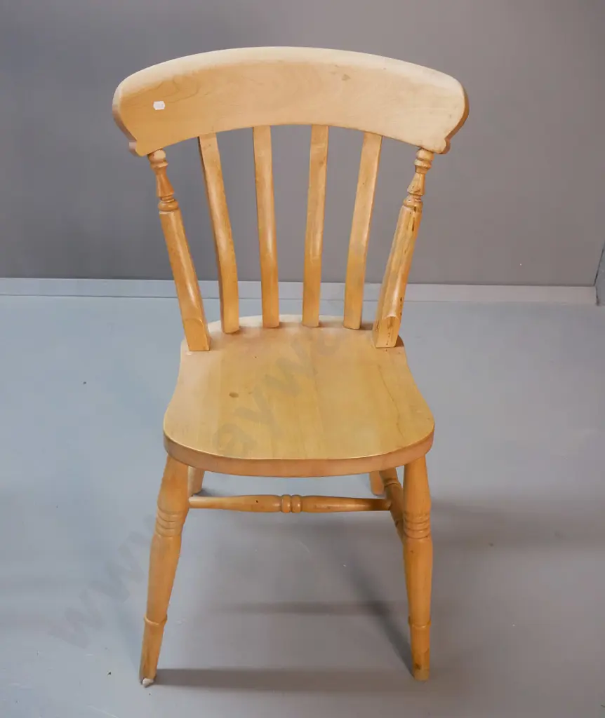 turned leg kauri table w/ 6 colonial style European beech chairs. Small split to table top H760 L1800 W980 Image 1++