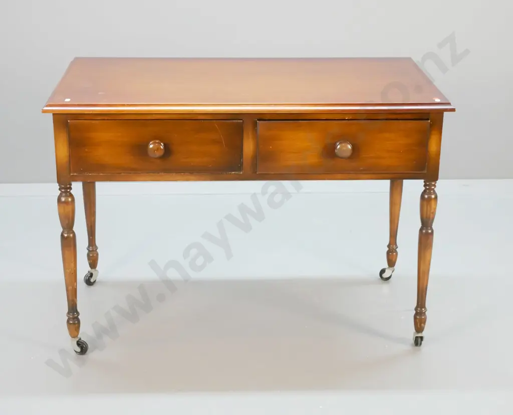 vintage kauri 2-drawer hall or sofa table, casters added later, some marks to top H-680 W-980 D-535 Image 1++