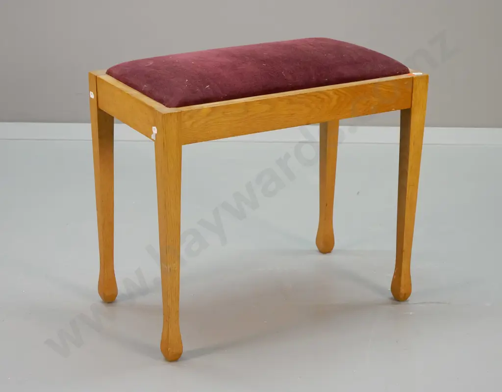 deco oak-framed piano or vanity stool with red velvet upholstered seat H-480 W-540 D-310 Image 1++