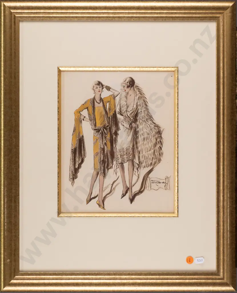 framed vintage print - fashionable women H-260 W-210 Image 1++