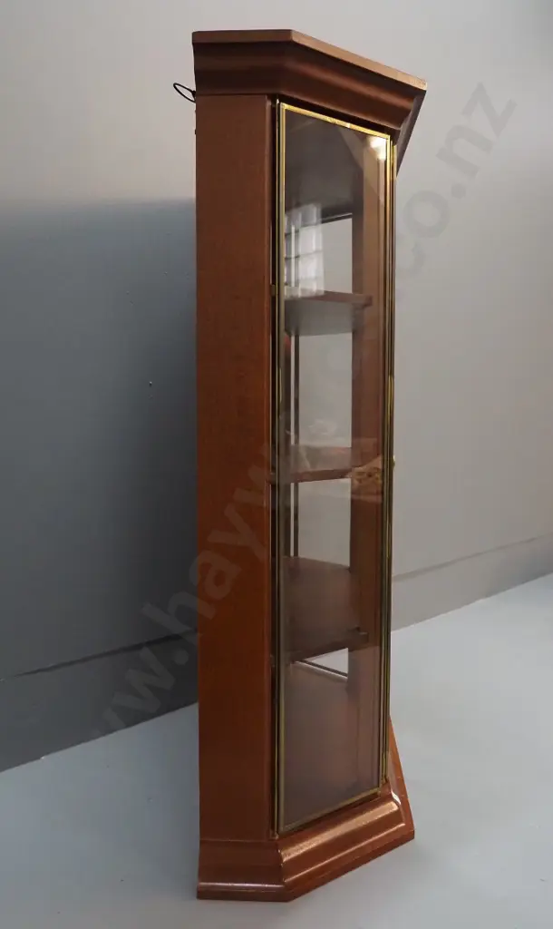 mahogany wall hanging display cabinet with brass framed glass doors and panels H-730 W-580 D-200 Image 1++