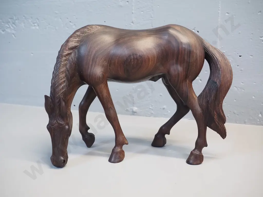 carved teak grazing horse figure H-240 L-300 Image 1++