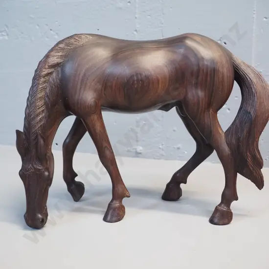 carved teak grazing horse figure H-240 L-300