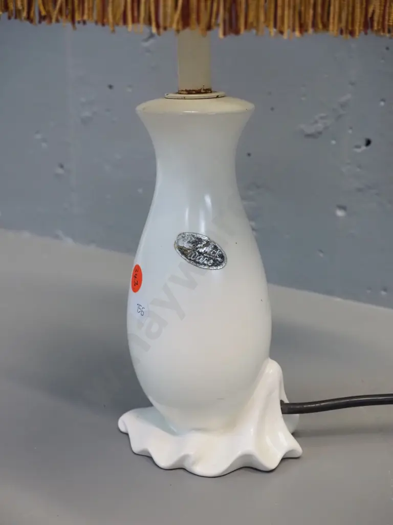 small Beswick white glaze bedside lamp with waisted shade - marks to fabric H430 Shade D-230 Image 1++