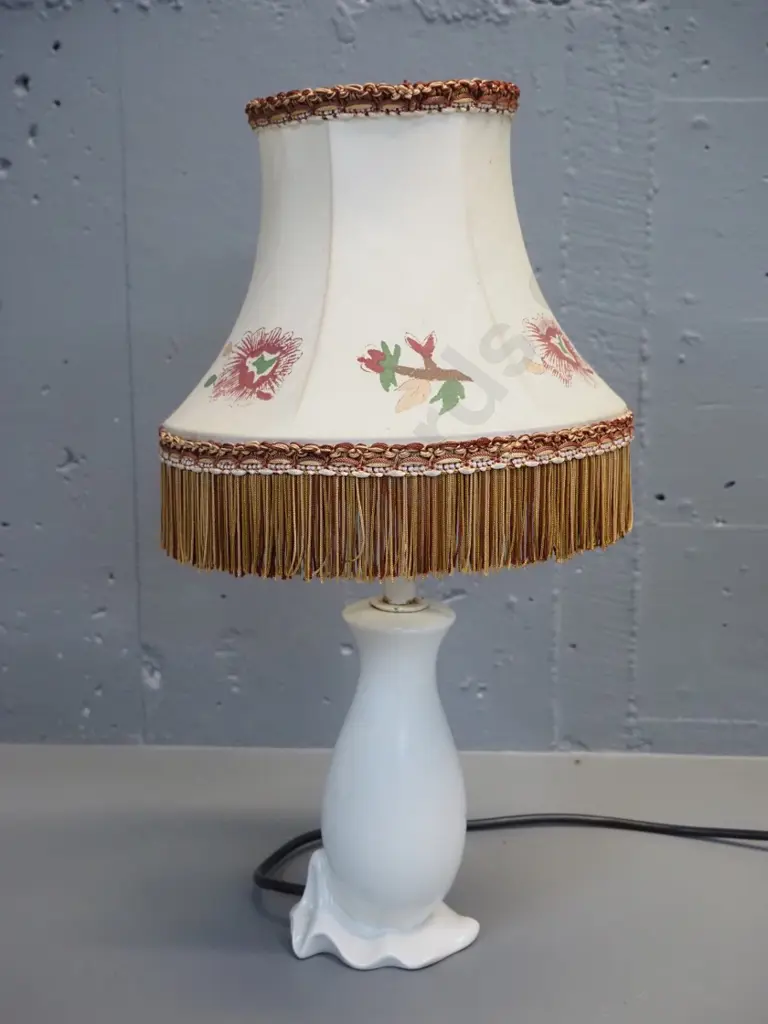 small Beswick white glaze bedside lamp with waisted shade - marks to fabric H430 Shade D-230 Image 1++