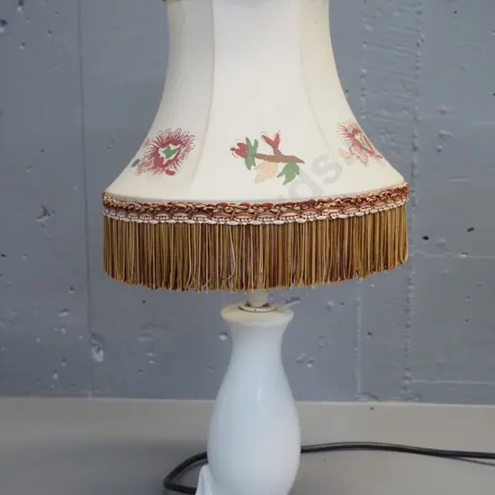 small Beswick white glaze bedside lamp with waisted shade - marks to fabric H430 Shade D-230