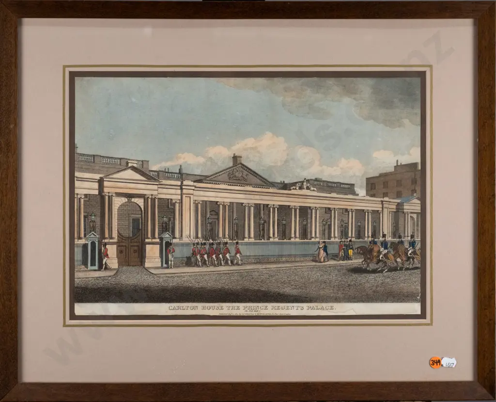 framed hand coloured engraving, Carlton house prince regents palace H-280 W-420 Image 1++