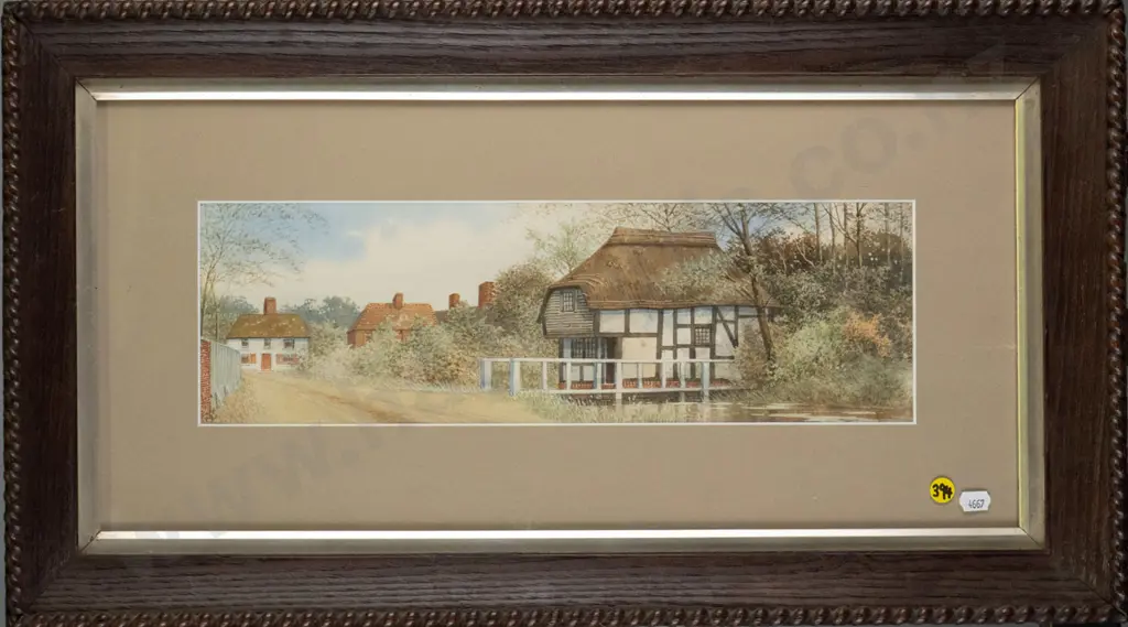 framed watercolour - country houses H-130 W-400 Image 1++