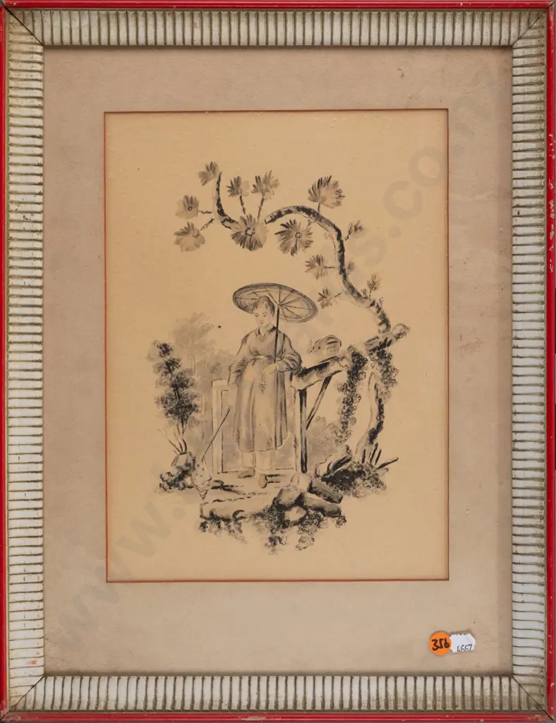 framed Asian print, portrait H-300 W-210 (frame needs attention) Image 1++
