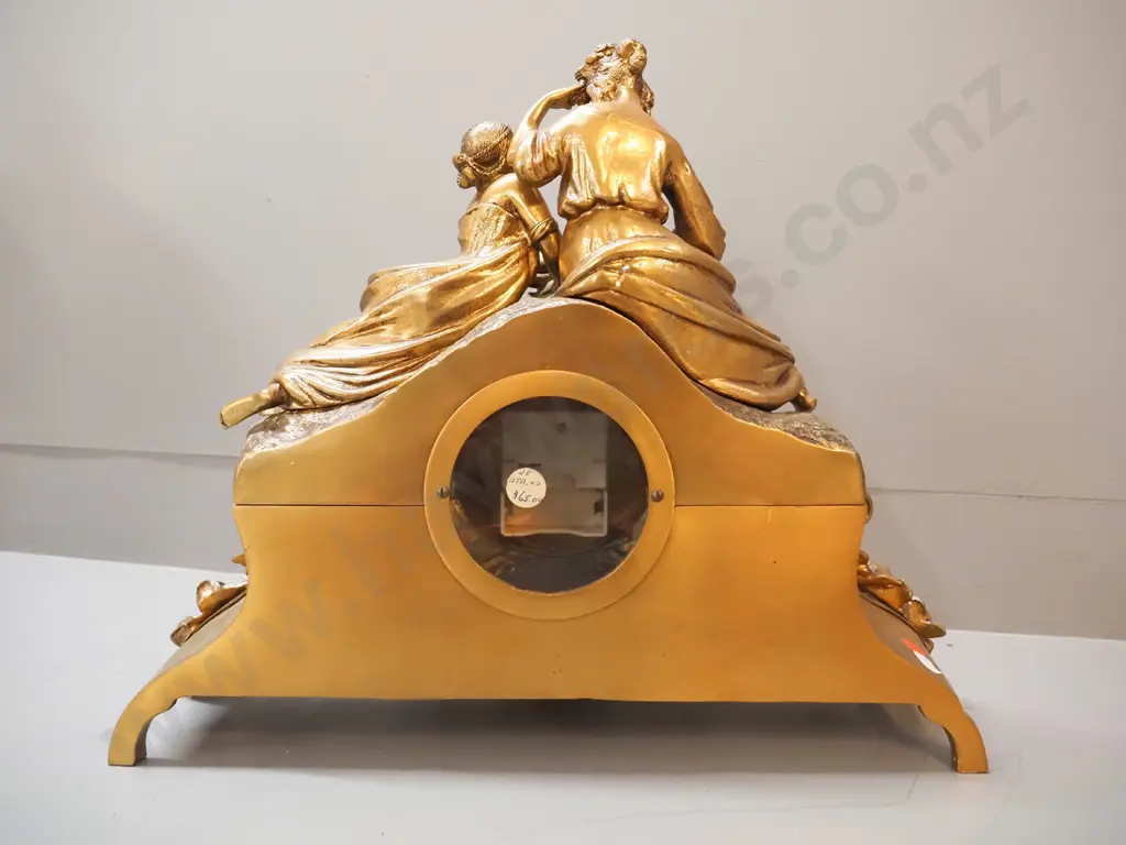 ornate ormolu brass mantel clock with baroque style figures and decoration - quartz movement H370 W450 D140 Image 1++