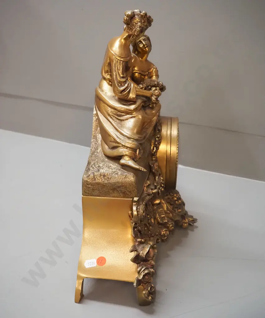 ornate ormolu brass mantel clock with baroque style figures and decoration - quartz movement H370 W450 D140 Image 1++