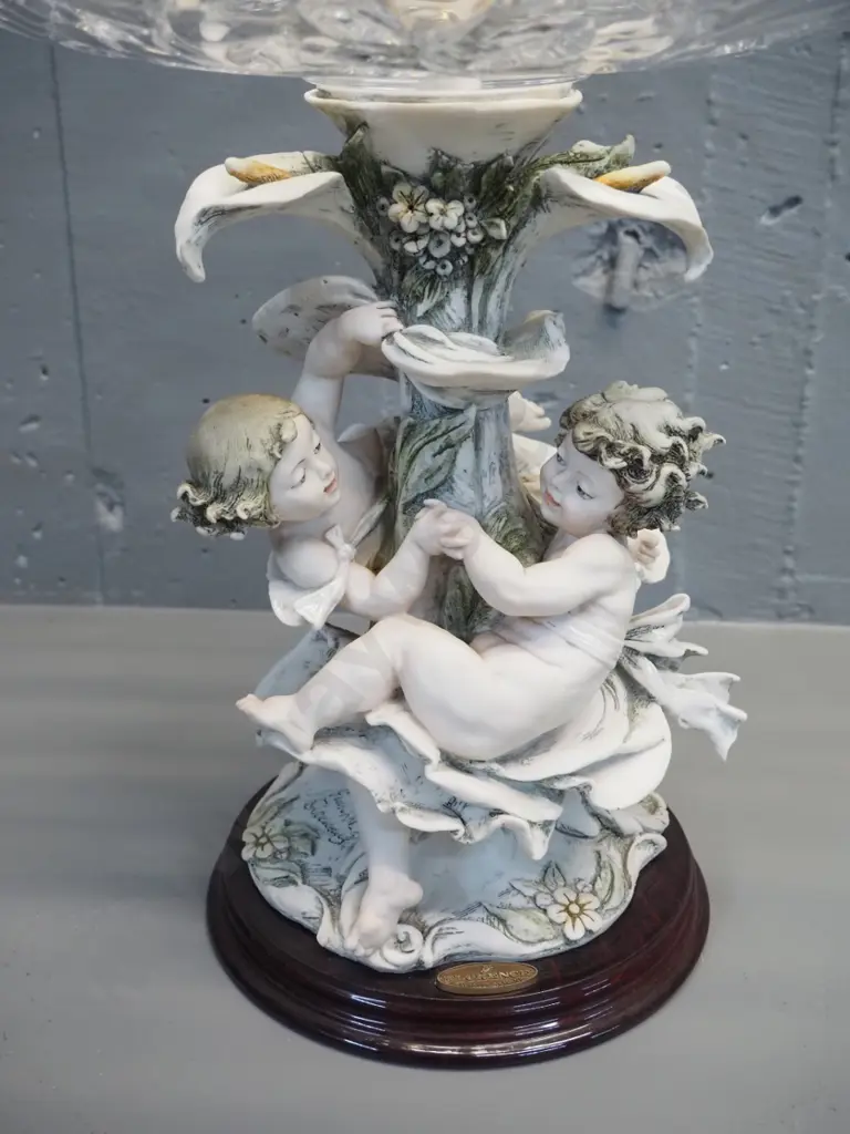 ornate composite based figural cherub comport w/ moulded crystal bowl - Giuseppe Armani / Florence labels H-400 Image 1++