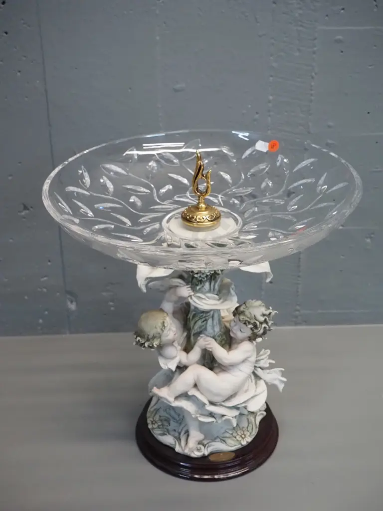 ornate composite based figural cherub comport w/ moulded crystal bowl - Giuseppe Armani / Florence labels H-400 Image 1++