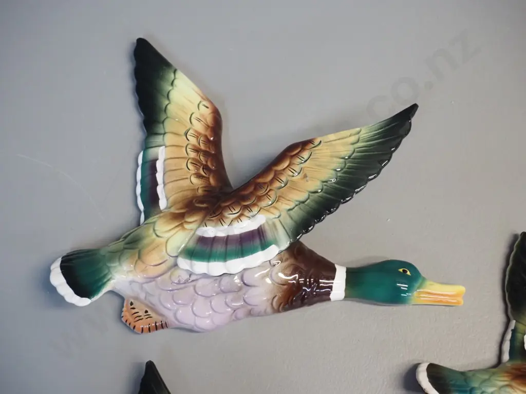 4 flying wall ducks - set of three graduated & one slightly different decoration - largest is H-190 W-230 Image 1++