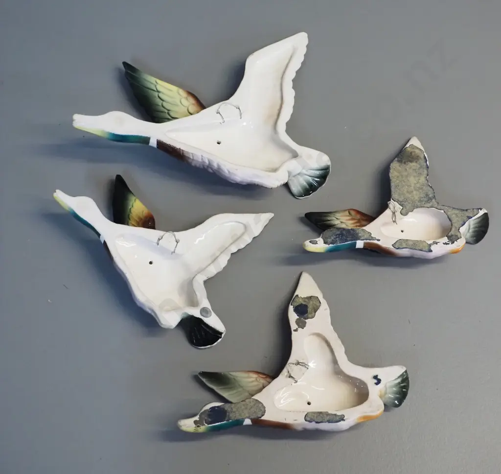 4 flying wall ducks - set of three graduated & one slightly different decoration - largest is H-190 W-230 Image 1++