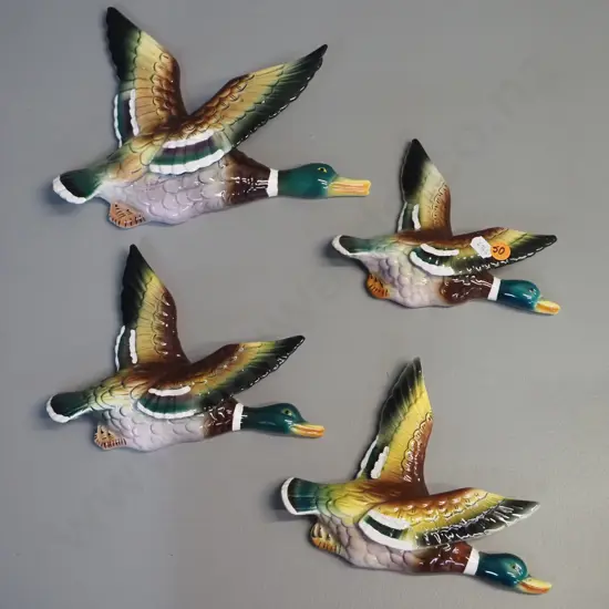 4 flying wall ducks - set of three graduated & one slightly different decoration - largest is H-190 W-230