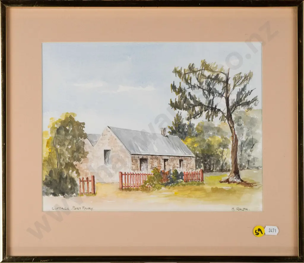 M Ralph - framed watercolour - cottage Port Fairy H-210 W-260 Image 1++