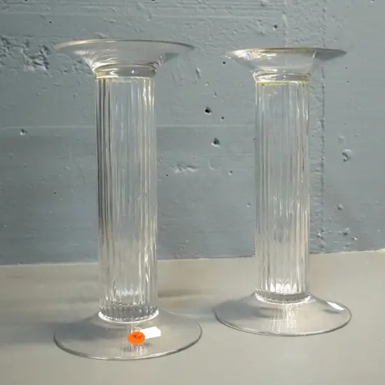 pair of clear glass classical column style candle stands H-240