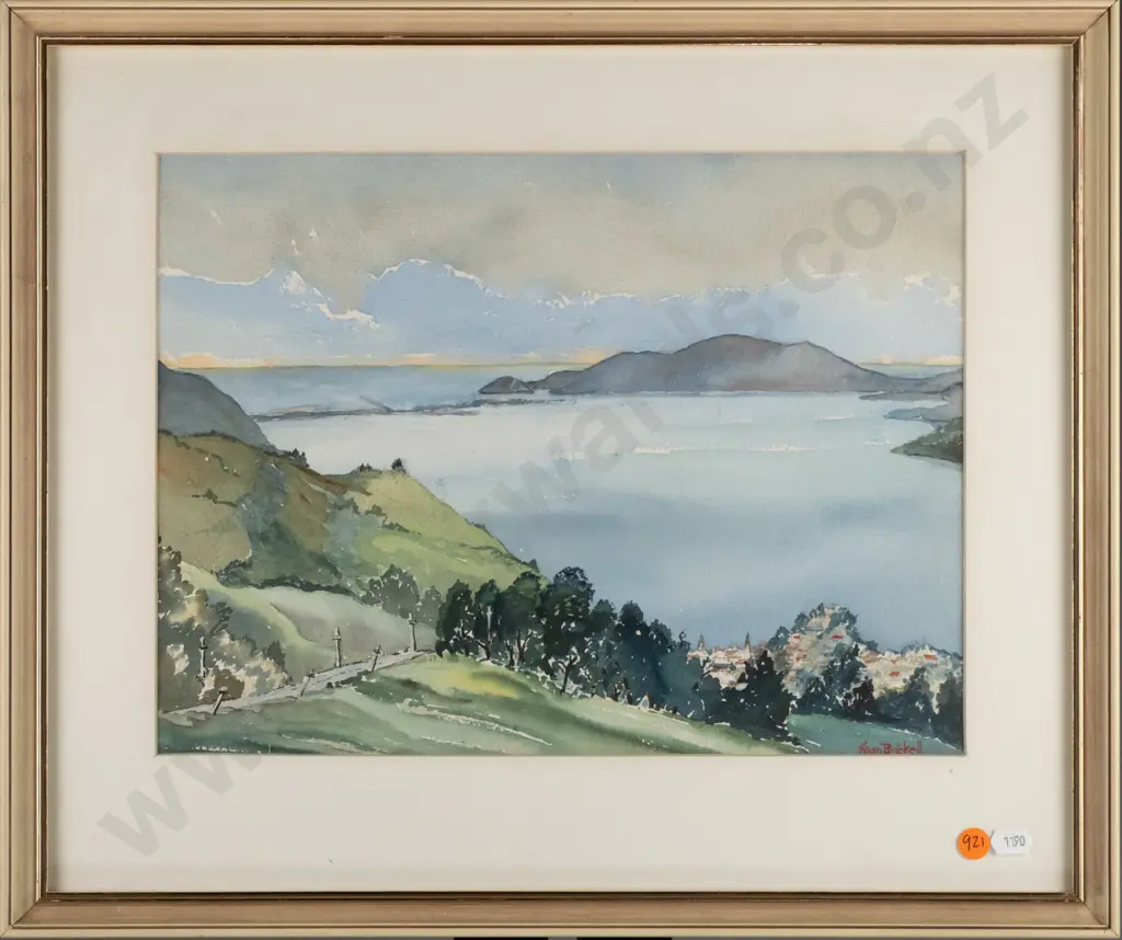 Joan Brickell - framed watercolour - coastal scene H-260 W-350 Image 1++