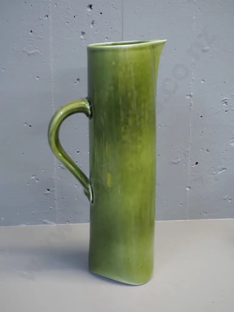 Bob Steiner ceramics olive green glaze tall jug H-400 W-190 Image 1++