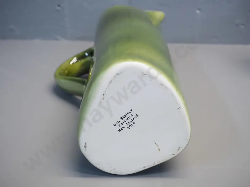 Bob Steiner ceramics olive green glaze tall jug H-400 W-190 Image 1++