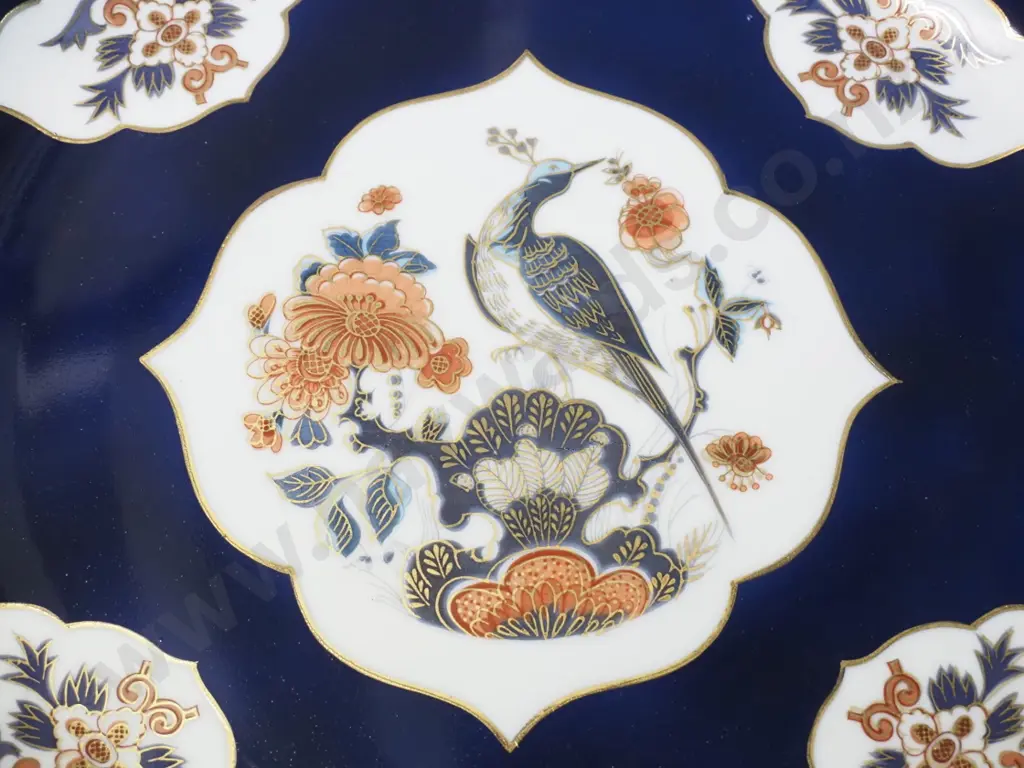 large cobalt and gold floral and bird motif charger - marked Made in Japan D-400 Image 1++