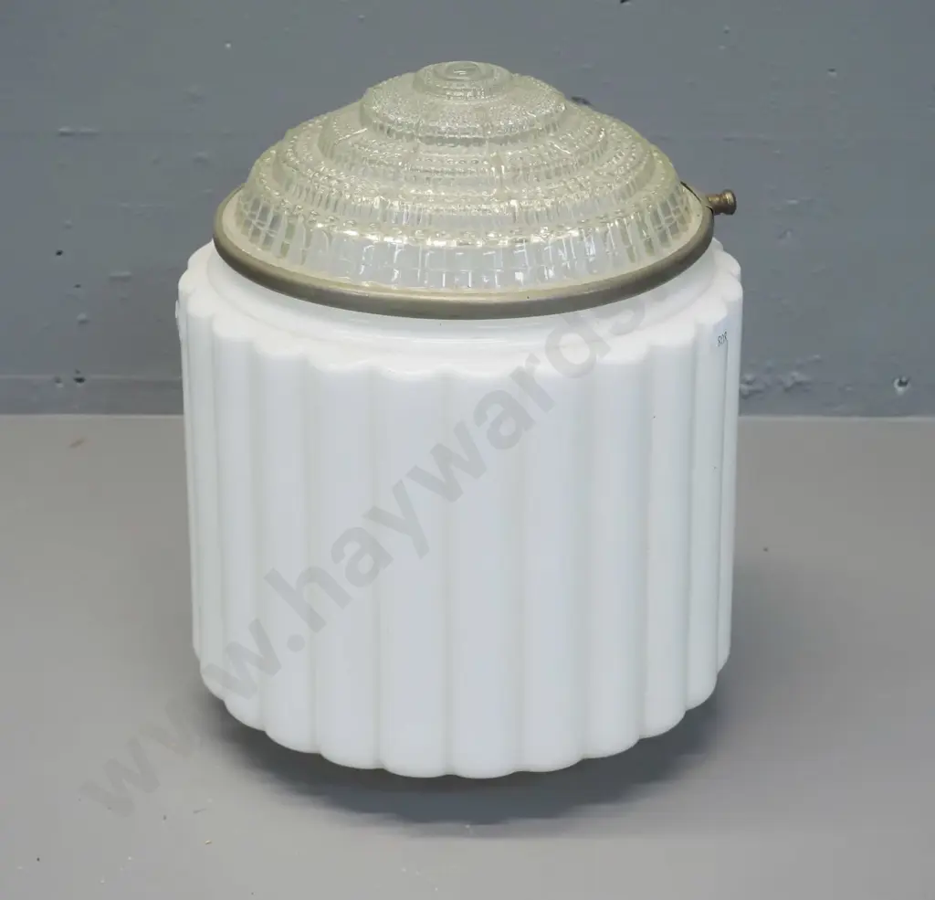 deco milk glass ceiling light shade with clear depression glass insert H-280 D-230 Image 1++
