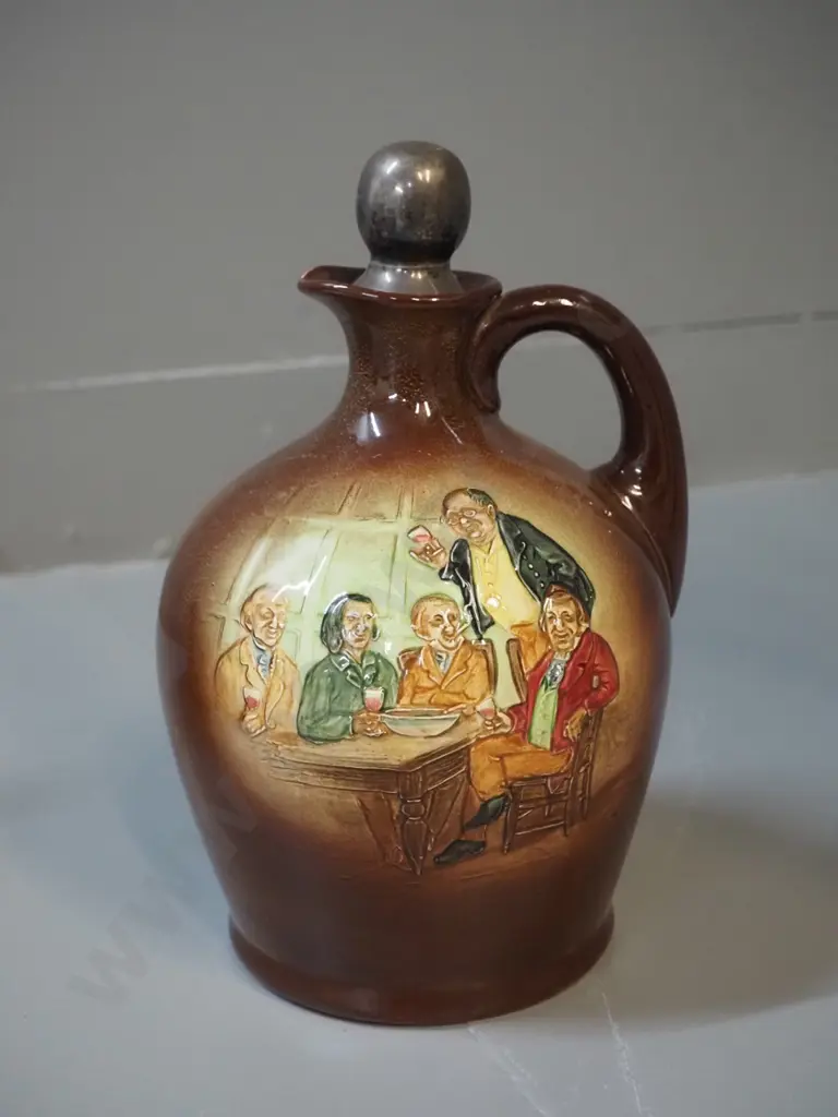 Royal Doulton Dickens Ware hand-painted relief pattern stoppered decanter "Mr. Pickwick Proposes a Toast" H-220 D-140 Image 1++