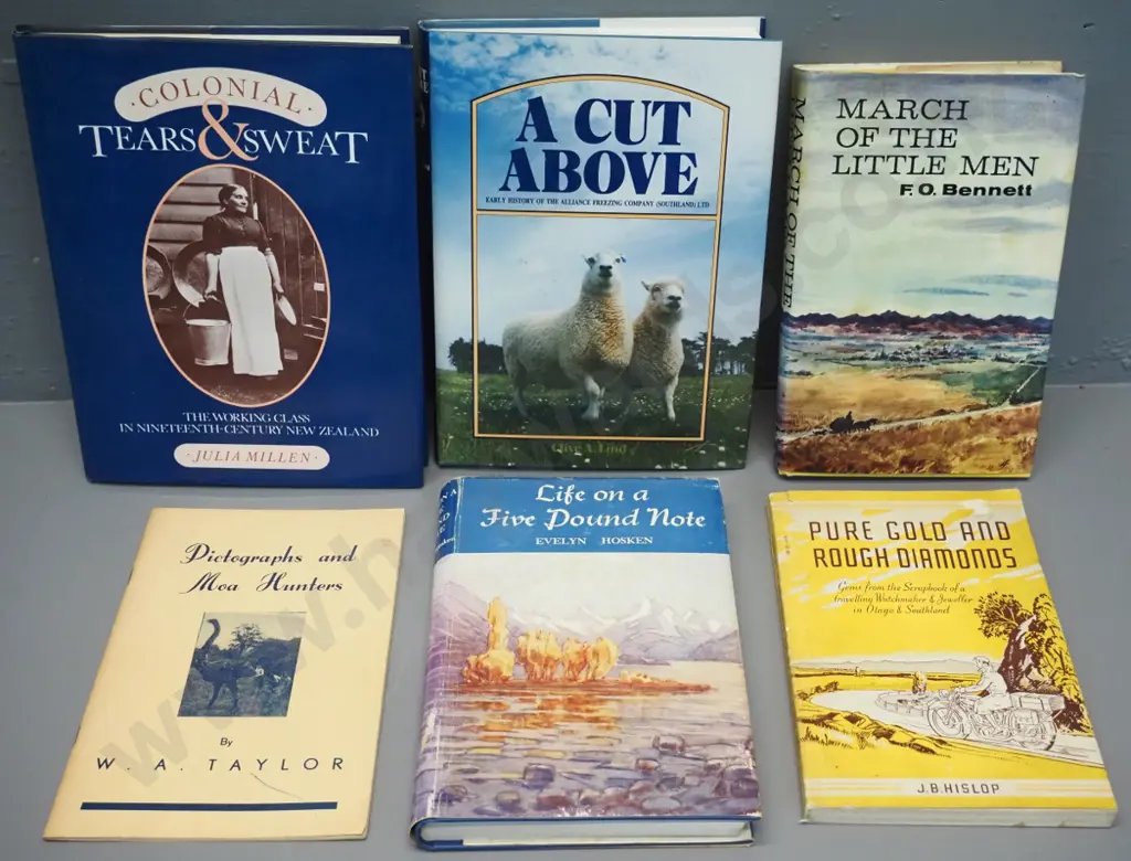 6 books: NZ local and social history, "Pictographs and Moa Hunters" booklet etc. Image 1++