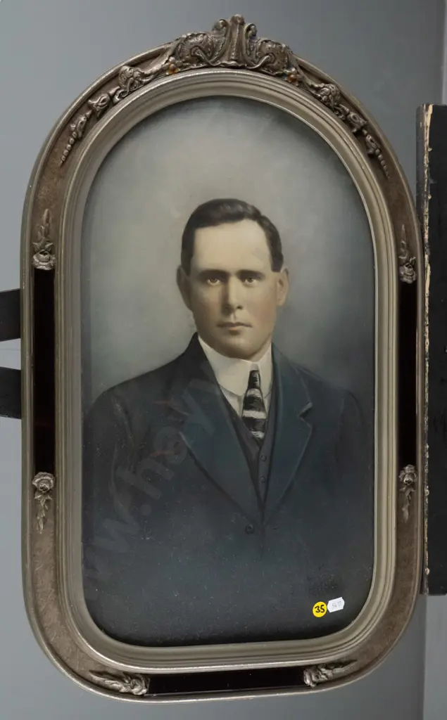 vintage framed convex glass hand coloured photograph H-600 W-370 (slight cracking to frame and aging to photograph) Image 1++