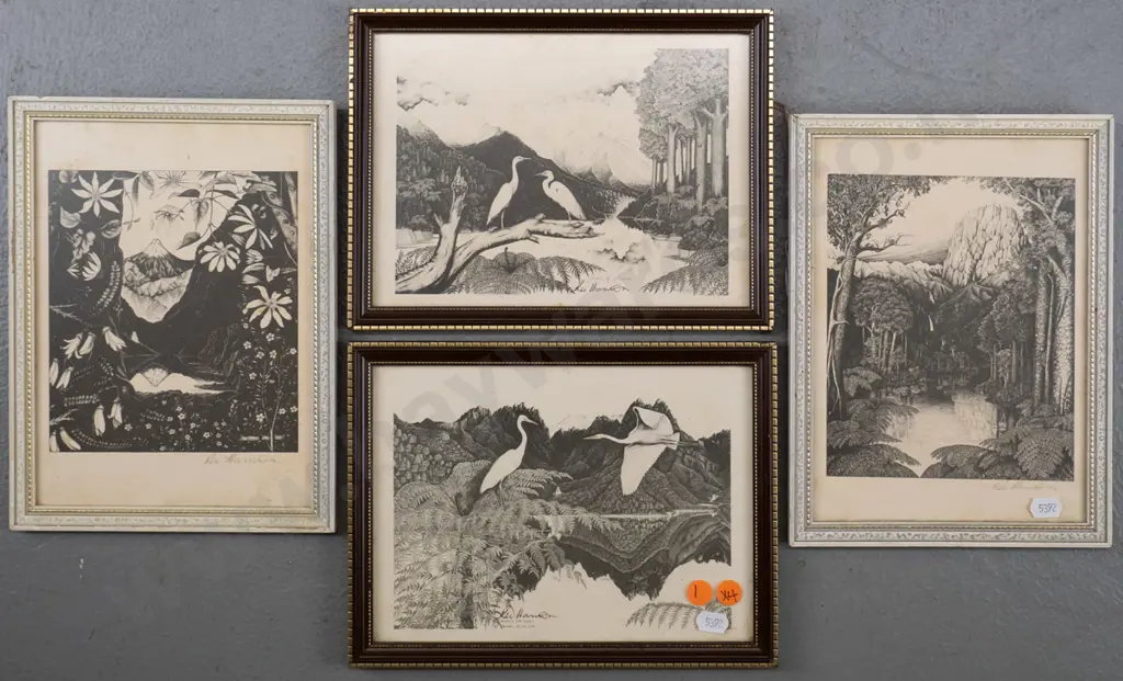 4x framed, signed Rei Hamon reproduction prints H-155 W-130 (foxing, frames need attention) Image 1++